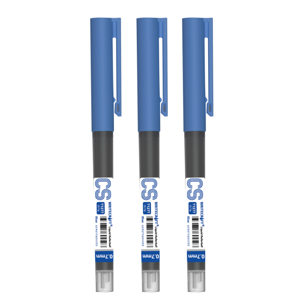 WRITECRAFT CS T1277 Liquid Roller Ball Pen 0.7 mm - Blue Inck - Waterproof Quick Dry Ink - Pack of 3