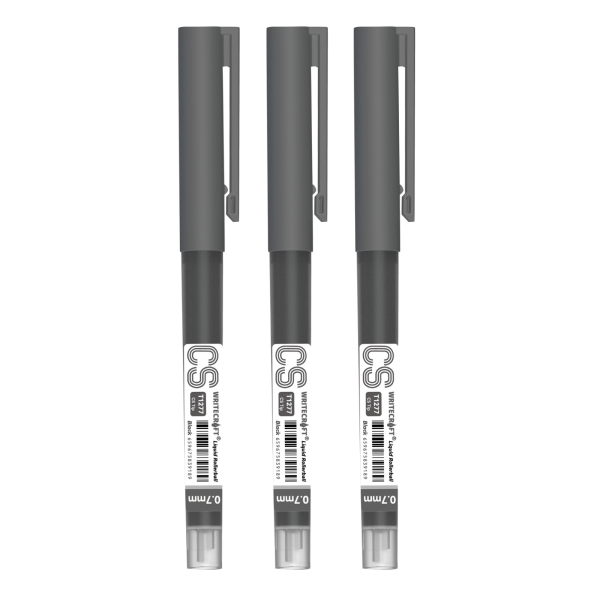 WRITECRAFT CS T1277 Liquid Roller Ball Pen 0.7 mm - Black Inck - Waterproof Quick Dry Ink - Pack of 3