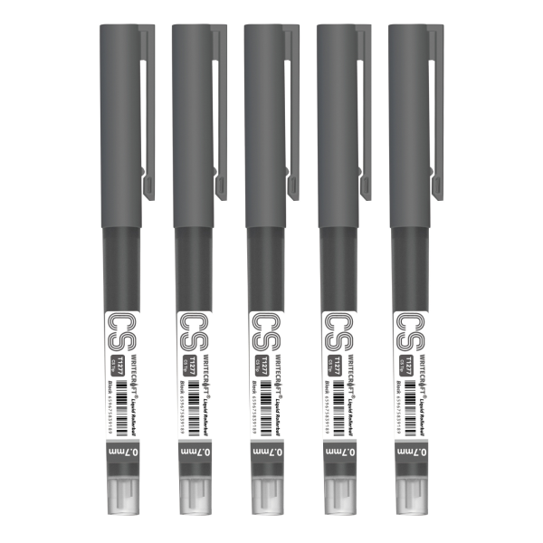 WRITECRAFT CS T1277 Liquid Roller Ball Pen 0.7 mm - Black Inck - Waterproof Quick Dry Ink - Pack of 5