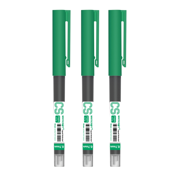 WRITECRAFT CS T1277 Liquid Roller Ball Pen 0.7 mm - Green Inck - Waterproof Quick Dry Ink - Pack of 3