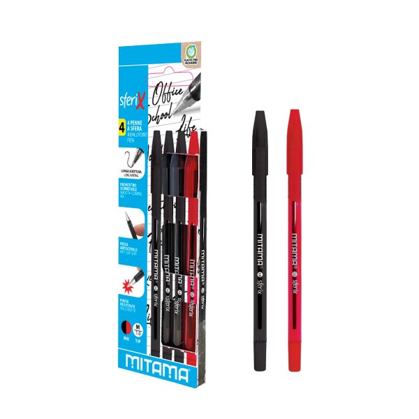 Mitama Ballpoint pen 1.0 mm - Assorted Colours (3 Black+1 Red) - 4 pc Set_61210