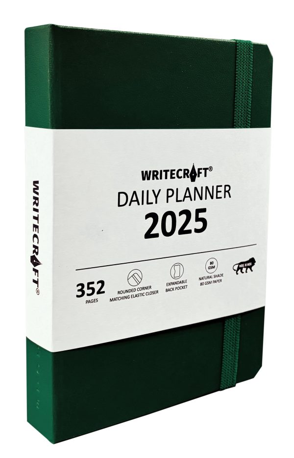 WriteCraft Daily Planner 2025 with Leatherite Notebook | A5 | 352 Pages | 80 GSM | Size 14.8x21 | Color Green