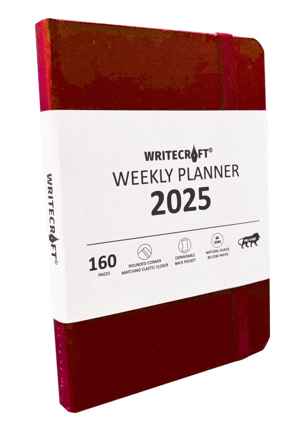 WriteCraft Weekly Planner 2025 with Leatherite Bound | 160 Pages | A5 Size 14.8x21 | Color Red