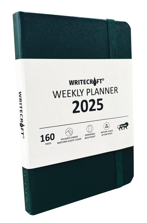 WriteCraft Weekly Planner 2025 with Leatherite Bound | A6 | 160 Pages | 80 GSM | Size 10.5x14.8 | Color Green