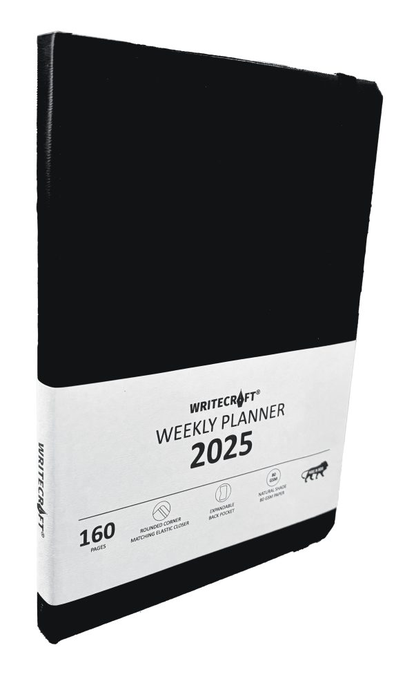 WriteCraft Weekly Planner 2025 with Leatherite Bound | A6 | 160 Pages | 80 GSM | Size 10.5x14.8 | Color Black