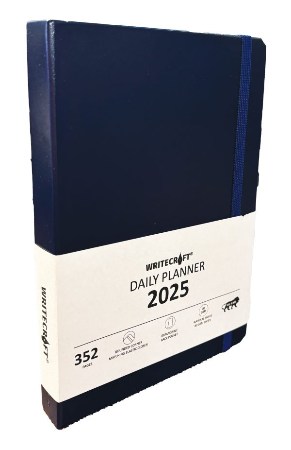 WriteCraft Daily Planner 2025 with Leatherite Notebook | A5 | 352 Pages | 80 GSM | Size 14.8x21 | Color Blue