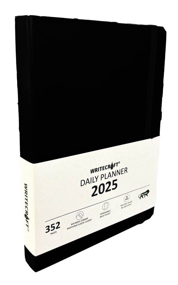 WriteCraft Daily Planner 2025 with 352 Pages | A6 | 80 GSM | Size 14.8x10.5 | Color Black (Hardcase)