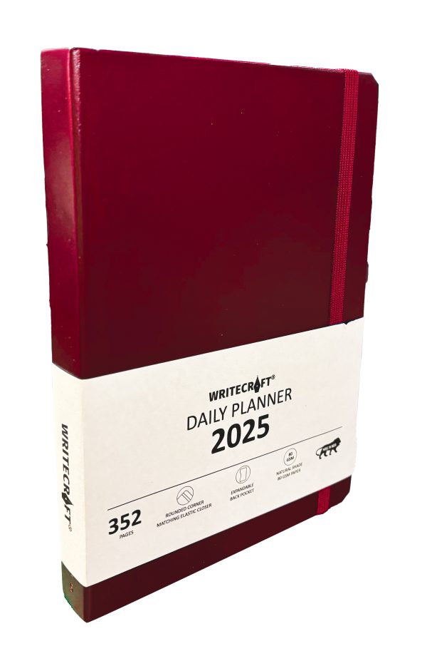 WriteCraft Daily Planner 2025 with Leatherite Notebook | A5 | 352 Pages | 80 GSM | Size 14.8x21 | Color Red