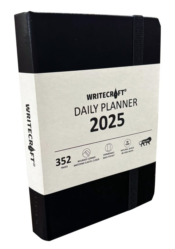 WriteCraft Daily Planner 2025 with Leatherite Notebook | A5 | 352 Pages | 80 GSM | Size 14.8x21 | Color Black