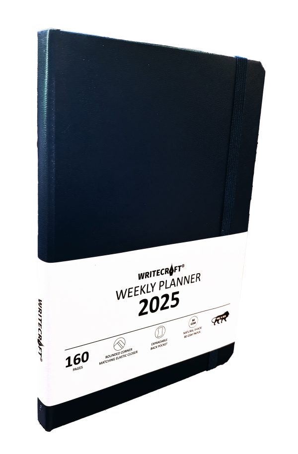 WriteCraft Weekly Planner 2025 with Leatherite Bound | A6 | 160 Pages | 80 GSM | Size 10.5x14.8 | Color Blue