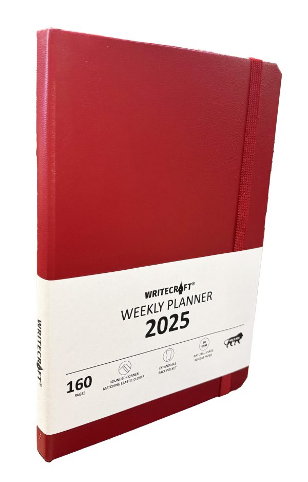 WriteCraft Weekly Planner 2025 with Leatherite Bound | A6 | 160 Pages | 80 GSM | Size 10.5x14.8 | Color Red