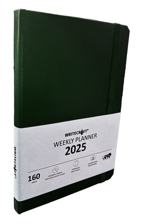 WriteCraft Weekly Planner 2025 with Leatherite Bound | 160 Pages | A5 Size 14.8x21 | Color Green