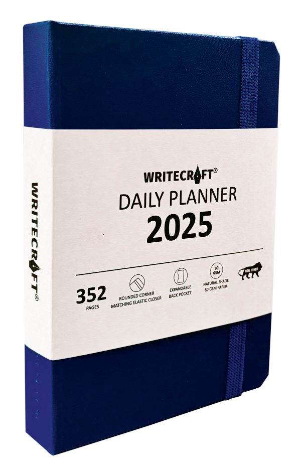 WriteCraft Daily Planner 2025 with 352 Pages | A6 | 80 GSM | Size 14.8x10.5 | Color Blue (Hardcase)