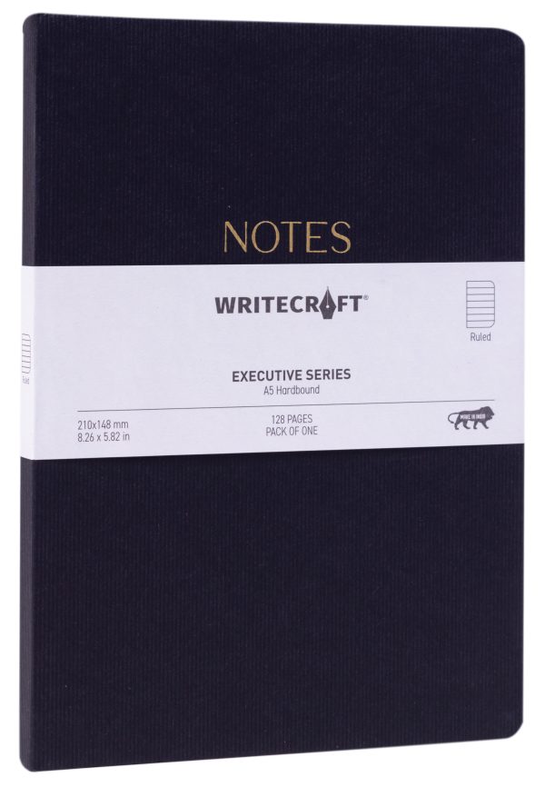 WriteCraft Executive Series Notebook | Notebook for Gifting | Office & Stationery Notebook | Hardbound | A5 , Ruled , 128 Pages , Pack of 1 - Black