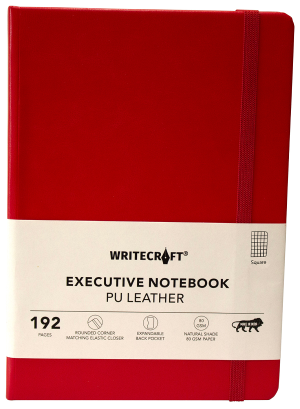 WRITECRAFT Notebook A5 Crimson Red with PU Leather Strap