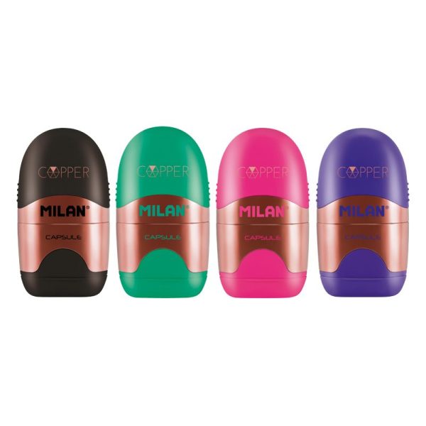 Milan_Copper Capsule Pencil Sharpener with Eraser, 2-in-1 Fun Capsule Design, Cute & Compact – 1 Pcs.