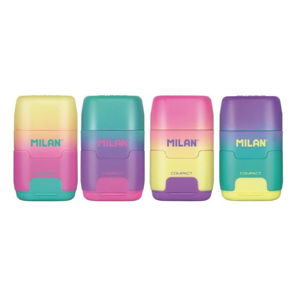 Milan_Eraser with Pencil Sharpener, Compact Colorful Sunset Series, 2-in-1 Fun Design, Soft Grip & Compact Size - 1 Pcs