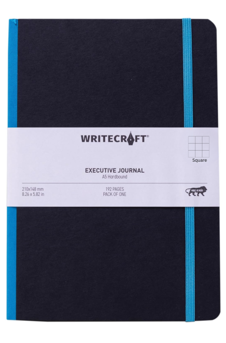 WriteCraft Executive Journal with With Elastic Strap | Round Corner | A5 Hardbound | Square 192 Pages | Pack of 1 - Kingfisher