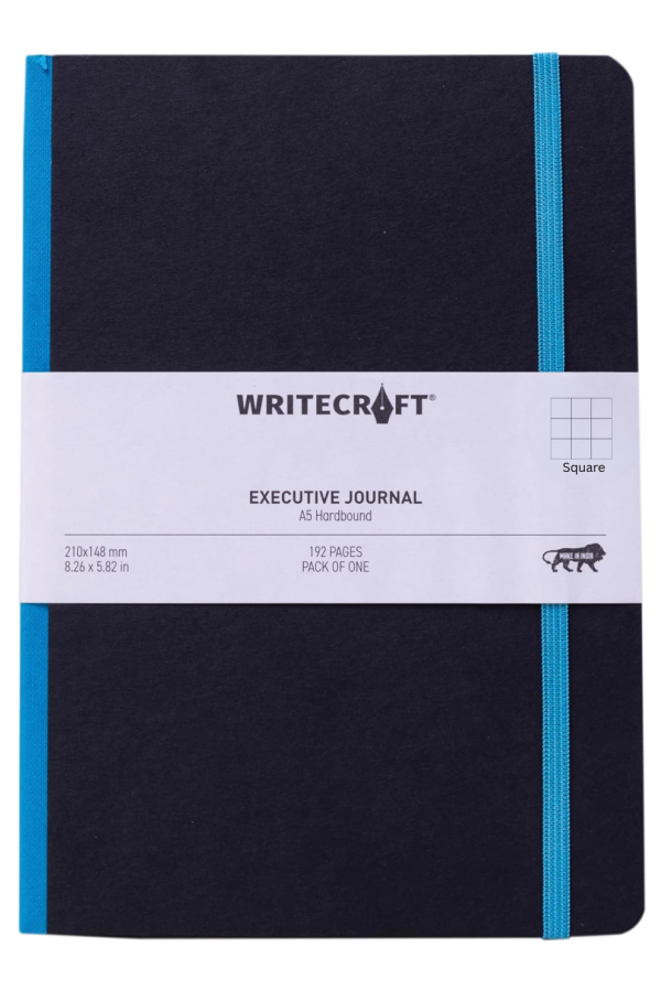 WriteCraft Executive Journal with With Elastic Strap | Round Corner | A5 Hardbound | Square 192 Pages | Pack of 1 - Kingfisher