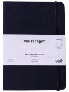 WriteCraft Professional Series Notebook with Elastic Strap | Round Corner | Flexibound A6 Paperback | 192 Dotted Pages | Pack of 1 - Black