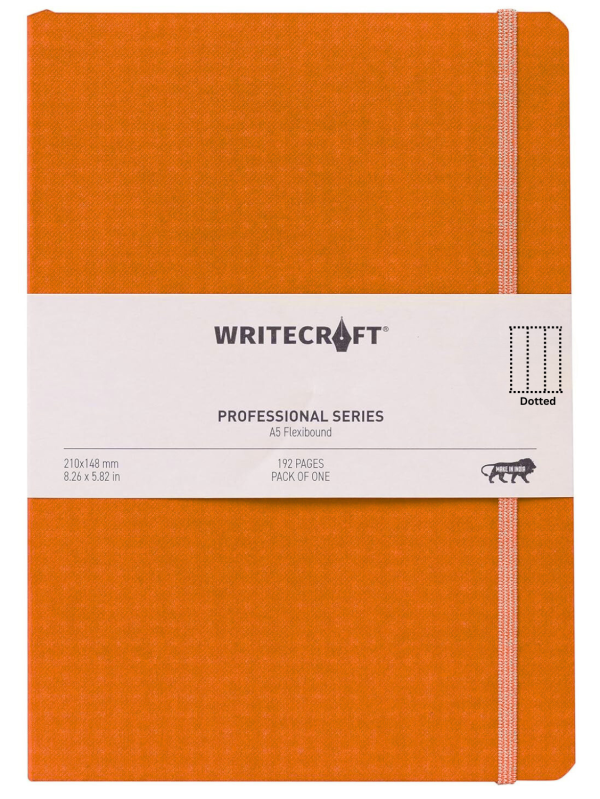 WriteCraft Professional Series Notebook with Elastic Strap | Round Corner | Flexibound A5 Paperback | 192 Dotted Pages | Pack of 1 - Sunrise