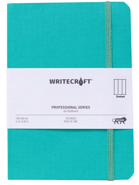 WriteCraft Professional Series Notebook with Elastic Strap | Round Corner | Flexibound A6 Paperback | 192 Dotted Pages | Pack of 1 - Sea Green