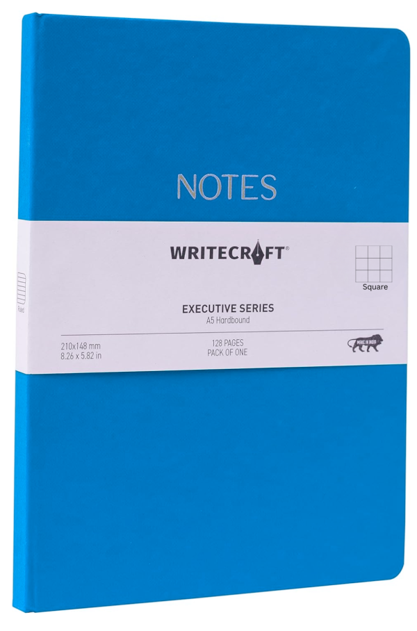 WriteCraft Executive Series Notebook with Round Corner | A5 Hardbound | 128 Sqaure  Pages | Pack of 1 - Kingfisher