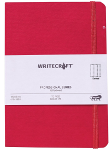 WriteCraft Professional Series Notebook with Elastic Strap | Round Corner | Flexibound A6 Paperback | 192 Dotted Pages | Pack of 1 - Cherry