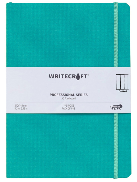WriteCraft Professional Series Notebook with Elastic Strap | Round Corner | Flexibound A5 Paperback | 192 Dotted Pages | Pack of 1 - Sea Green