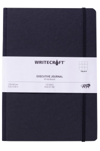 WriteCraft Executive Journal with With Elastic Strap | Round Corner | A5 Hardbound | Square 192 Pages | Pack of 1 - Black