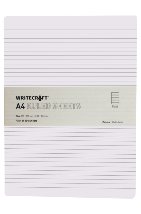 WriteCraft 100 A4 Ruled White Sheets | 100 White Writing Papers | Premium Quality & Neat Margins | Clean & Clear Lines - (Pack of 100 Sheets)
