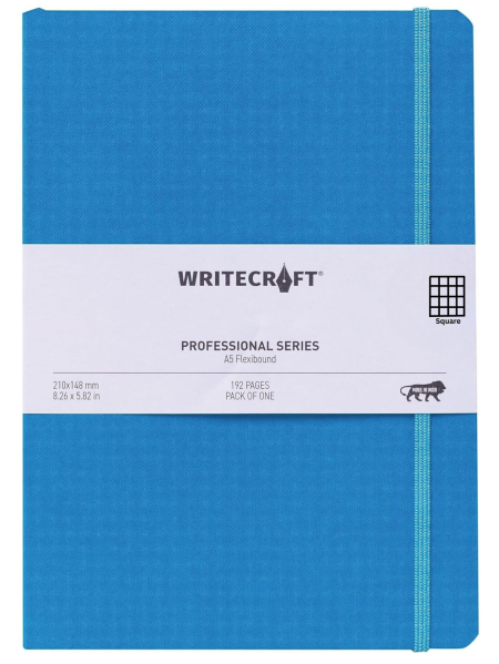 WriteCraft Professional Series Notebook with Elastic Strap | Round Corner | Flexibound A5 Paperback | 192 Square Pages | Pack of 1 - Kingfisher
