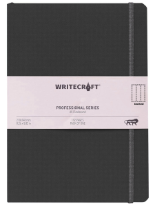 WriteCraft Professional Series Notebook with Elastic Strap | Round Corner | Flexibound A5 Paperback | 192 Dotted Pages | Pack of 1 - Black