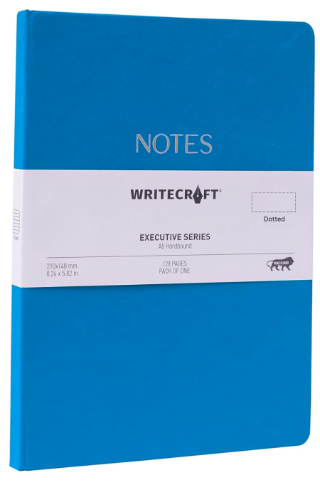 WriteCraft Executive Series Notebook with Round Corner | A5 Hardbound | Dotted , 128 Dotted Pages | Pack of 1 - Kingfisher