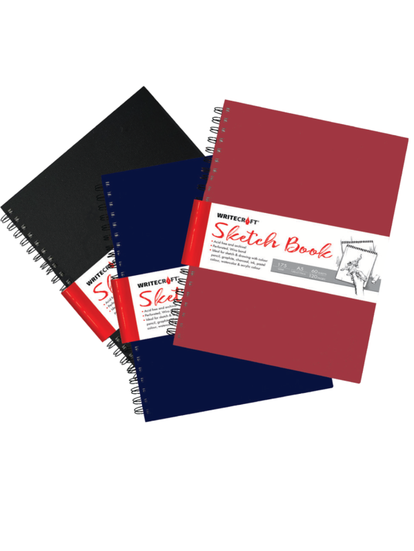 WriteCraft Wiro Series Sketch Book A5 | 120 Plain Pages (60 Leaves) | 3MM Mill Board Back | Perforated Wiro Bound For Watercolor, Graphite & Ink | Pack of 1 - Red