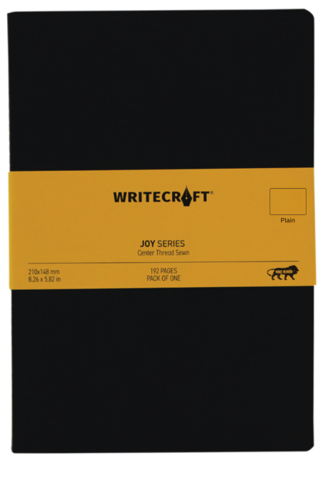 WriteCraft Joy Series Notebook with 192 Plain Pages | Notebook for Gifting | Office & Stationery Notebook | Size 21x14.8 | Uncoated Multicolour 80 GSM | Centre Thread Sewn | Pack of 1 - Black