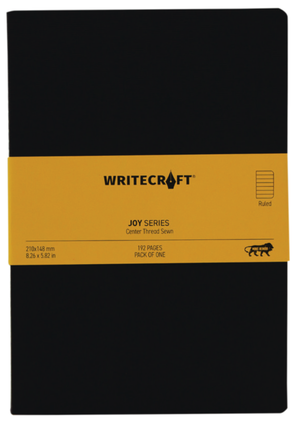 WriteCraft Joy Series Notebook with 192 Rules Pages | Notebook for Gifting | Office & Stationery Notebook | Size 21x14.8 | Uncoated Multicolour 80 GSM | Centre Thread Sewn | Pack of 1 - Black