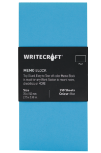 WriteCraft Coloured Memo Block with 250 Plain Sheets | Use for Any Work | Station To Record Notes & Checklist | 250/80 GSM | Size 70?152 | Pack of 1 - Blue