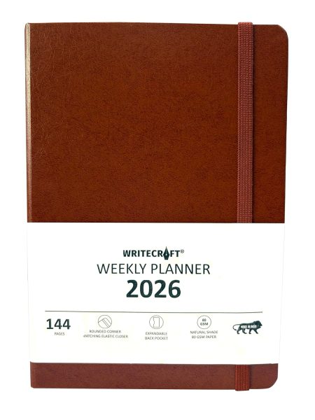 WRITECRAFT Weekly Planner 2026 | 144 Pages, 80 GSM, A5 | 148 x 210 mm | Cinnamon Brown