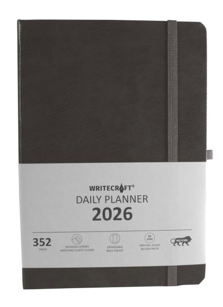 WRITECRAFT Daily Planner 2026 | 352 Pages, 80 GSM, A5 | 148 x 210 mm | Dark Grey