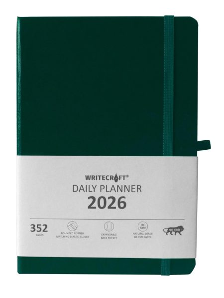WRITECRAFT Daily Planner 2026 | 352 Pages, 80 GSM, A5 | 148 x 210 mm | Green