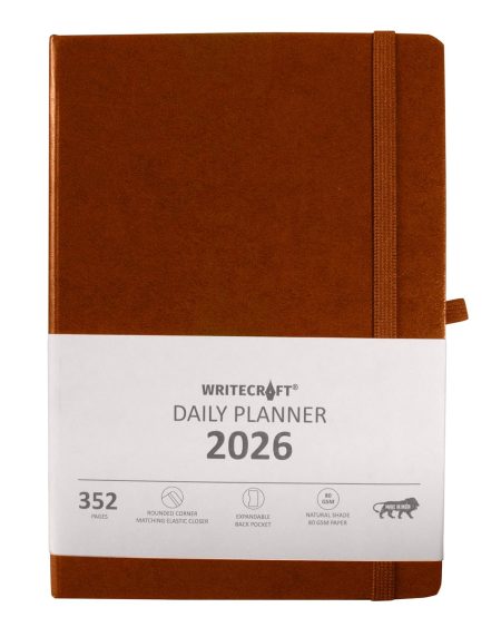 WRITECRAFT Daily Planner 2026 | 352 Pages, 80 GSM, A5 | 148 x 210 mm | Cinnamon Brown
