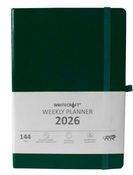WRITECRAFT Weekly Planner 2026 | 144 Pages, 80 GSM, A5 | 148 x 210 mm | Green